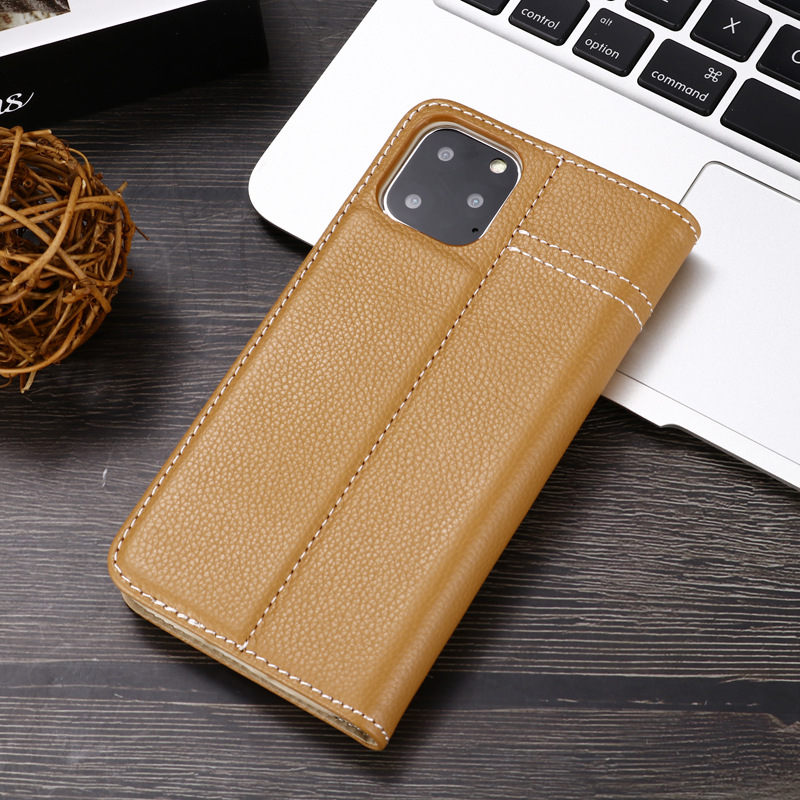 Genuine Leather Card Slot Wallet Phone Case with Flip Cover and Stand